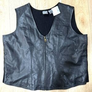 LEATHER BIKER Vest with sweater back AMAZING SHAPE sz XL